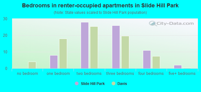 Bedrooms in renter-occupied apartments in Slide Hill Park