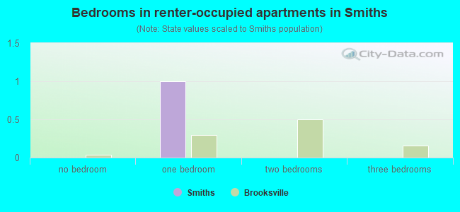 Bedrooms in renter-occupied apartments in Smiths
