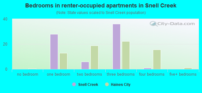 Bedrooms in renter-occupied apartments in Snell Creek