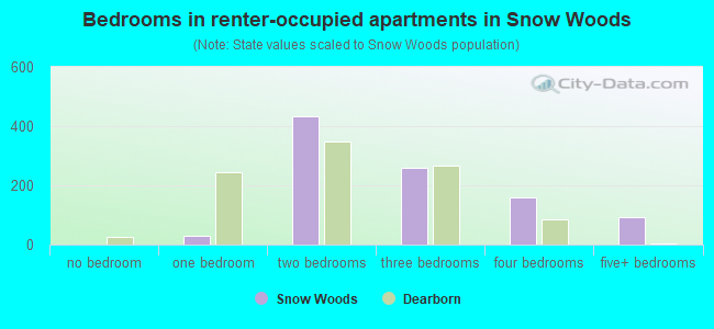 Bedrooms in renter-occupied apartments in Snow Woods