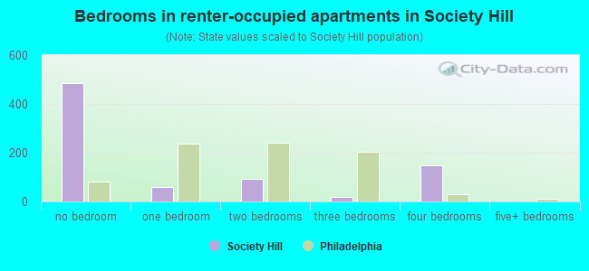 Bedrooms in renter-occupied apartments in Society Hill