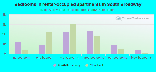 Bedrooms in renter-occupied apartments in South Broadway