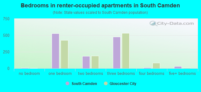 Bedrooms in renter-occupied apartments in South Camden