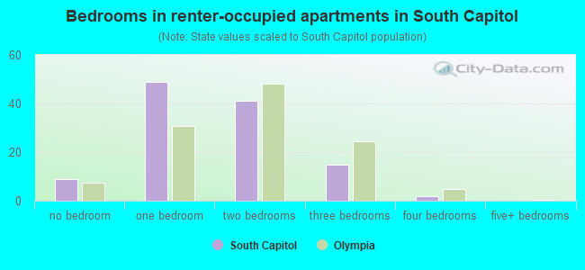 Bedrooms in renter-occupied apartments in South Capitol