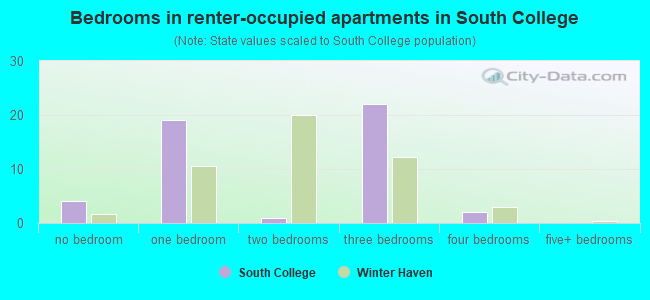 Bedrooms in renter-occupied apartments in South College