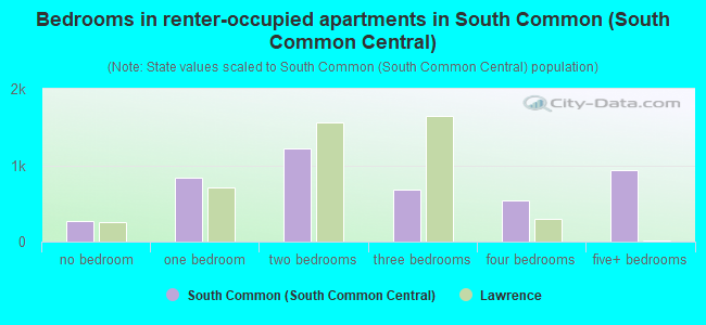 Bedrooms in renter-occupied apartments in South Common (South Common Central)