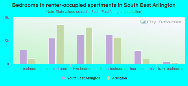 Bedrooms in renter-occupied apartments in South East Arlington