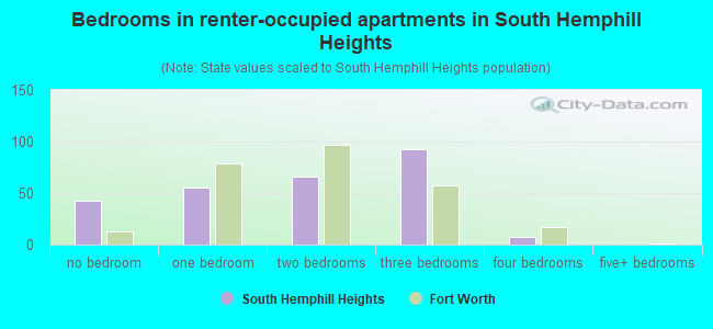 Bedrooms in renter-occupied apartments in South Hemphill Heights