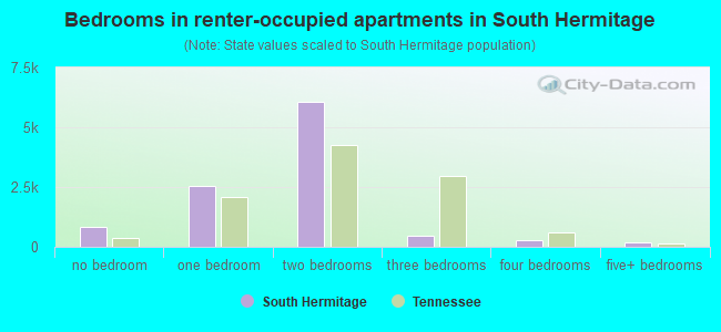 Bedrooms in renter-occupied apartments in South Hermitage