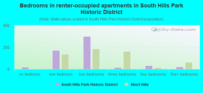 Bedrooms in renter-occupied apartments in South Hills Park Historic District