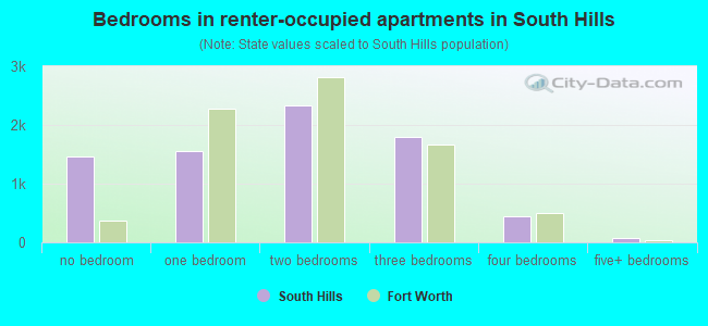 Bedrooms in renter-occupied apartments in South Hills