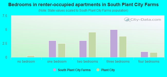 Bedrooms in renter-occupied apartments in South Plant City Farms