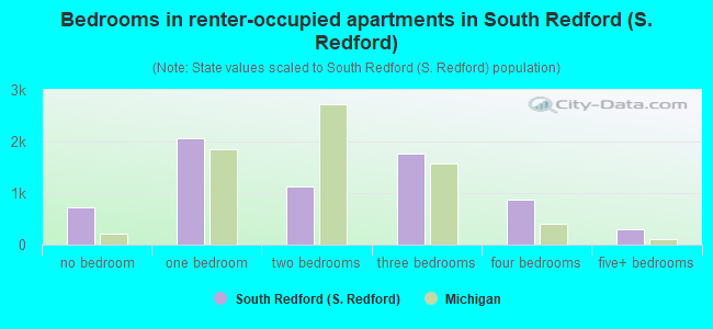 Bedrooms in renter-occupied apartments in South Redford (S. Redford)