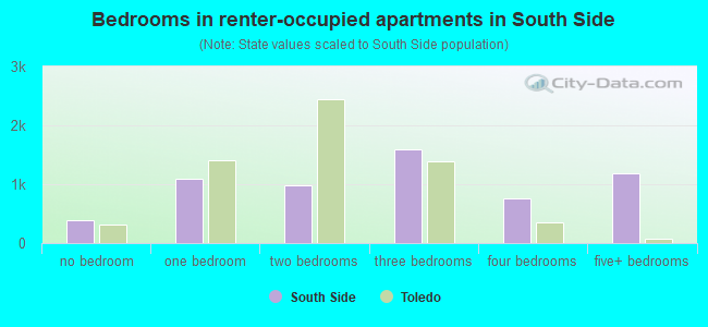 Bedrooms in renter-occupied apartments in South Side