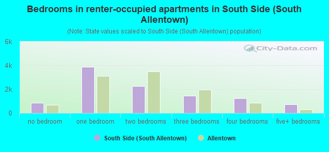 Bedrooms in renter-occupied apartments in South Side (South Allentown)