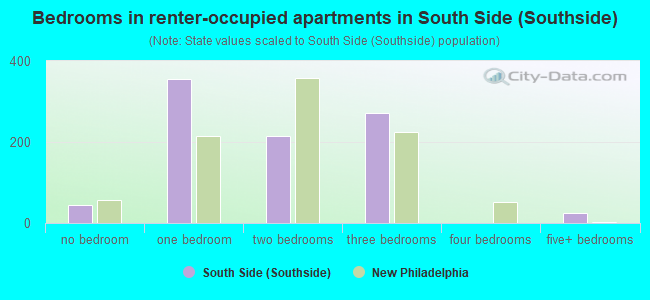 Bedrooms in renter-occupied apartments in South Side (Southside)