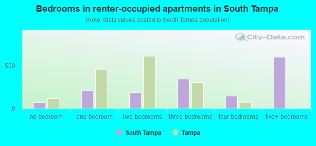 Bedrooms in renter-occupied apartments in South Tampa