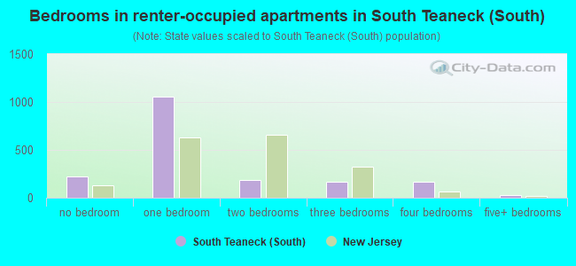 Bedrooms in renter-occupied apartments in South Teaneck (South)