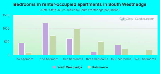 Bedrooms in renter-occupied apartments in South Westnedge