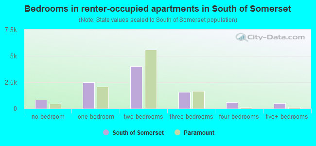 Bedrooms in renter-occupied apartments in South of Somerset