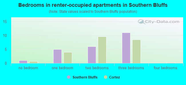 Bedrooms in renter-occupied apartments in Southern Bluffs