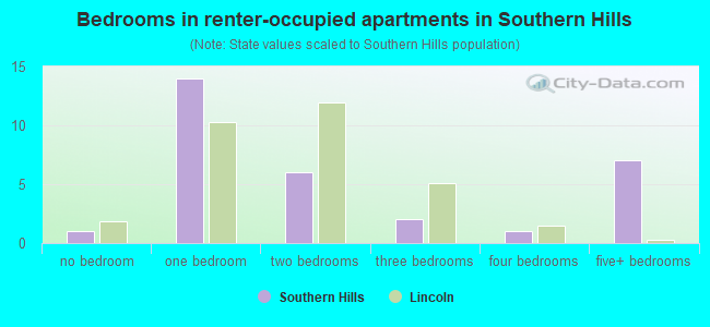 Bedrooms in renter-occupied apartments in Southern Hills