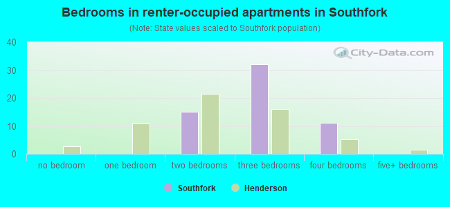 Bedrooms in renter-occupied apartments in Southfork