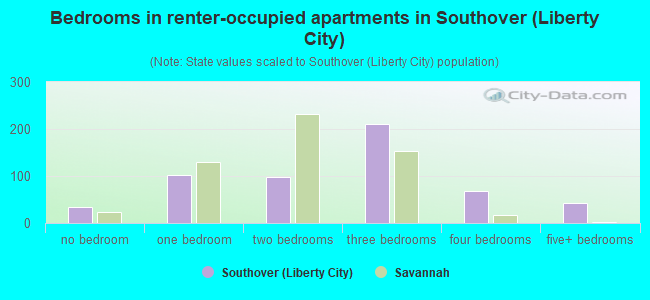 Bedrooms in renter-occupied apartments in Southover (Liberty City)