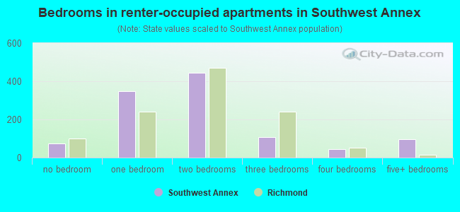 Bedrooms in renter-occupied apartments in Southwest Annex