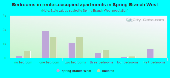 Bedrooms in renter-occupied apartments in Spring Branch West