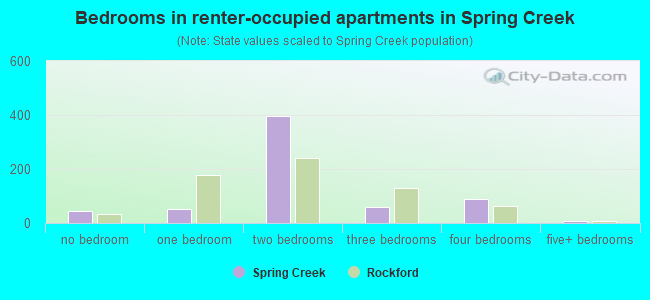 Bedrooms in renter-occupied apartments in Spring Creek