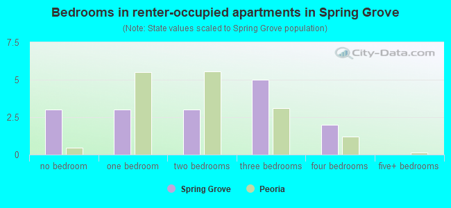 Bedrooms in renter-occupied apartments in Spring Grove