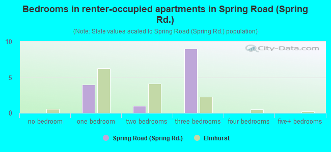 Bedrooms in renter-occupied apartments in Spring Road (Spring Rd.)