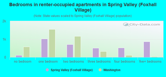 Bedrooms in renter-occupied apartments in Spring Valley (Foxhall Village)