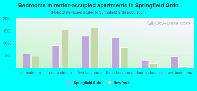 Bedrooms in renter-occupied apartments in Springfield Grdn