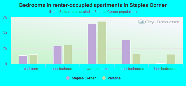 Bedrooms in renter-occupied apartments in Staples Corner