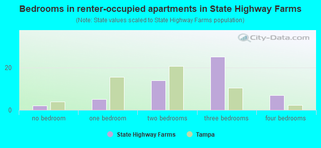 Bedrooms in renter-occupied apartments in State Highway Farms