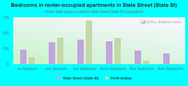 Bedrooms in renter-occupied apartments in State Street (State St)