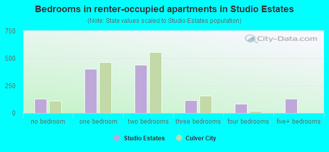 Bedrooms in renter-occupied apartments in Studio Estates