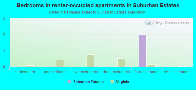 Bedrooms in renter-occupied apartments in Suburban Estates