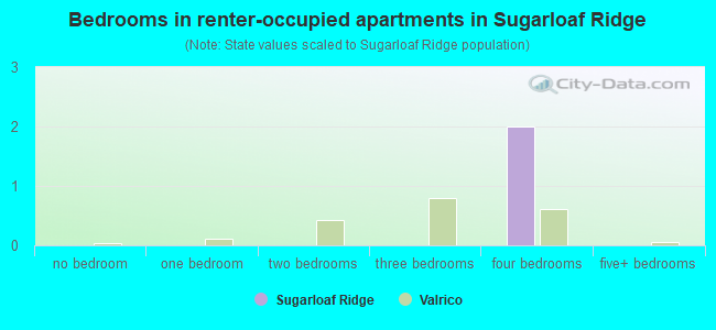 Bedrooms in renter-occupied apartments in Sugarloaf Ridge