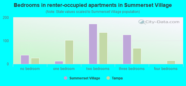 Bedrooms in renter-occupied apartments in Summerset Village