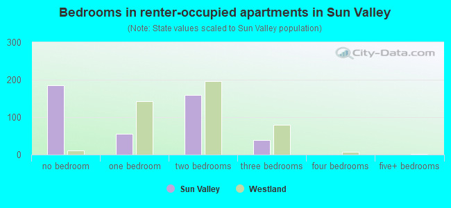 Bedrooms in renter-occupied apartments in Sun Valley