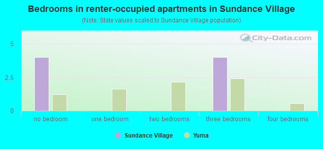 Bedrooms in renter-occupied apartments in Sundance Village