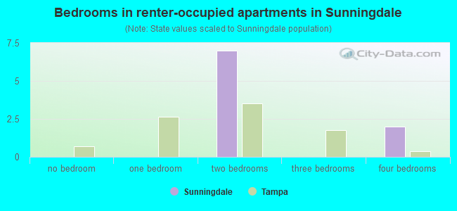 Bedrooms in renter-occupied apartments in Sunningdale
