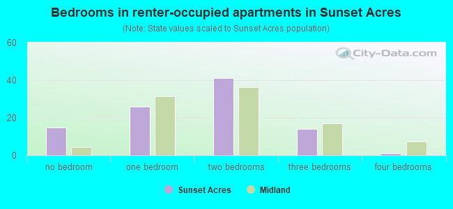 Bedrooms in renter-occupied apartments in Sunset Acres