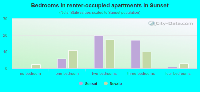 Bedrooms in renter-occupied apartments in Sunset