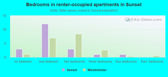 Bedrooms in renter-occupied apartments in Sunset