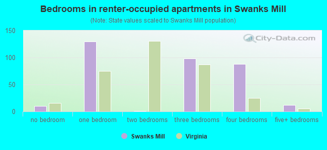 Bedrooms in renter-occupied apartments in Swanks Mill