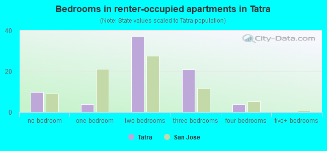 Bedrooms in renter-occupied apartments in Tatra